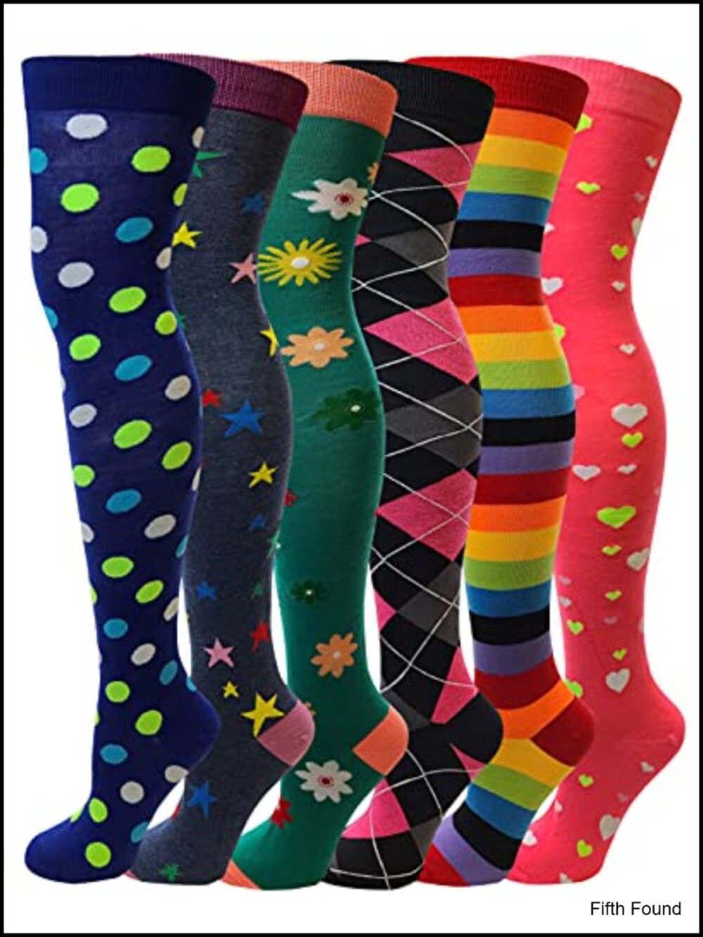 6 Pairs Women Thigh High Over Knee Socks Polyester Spandex Stretchy